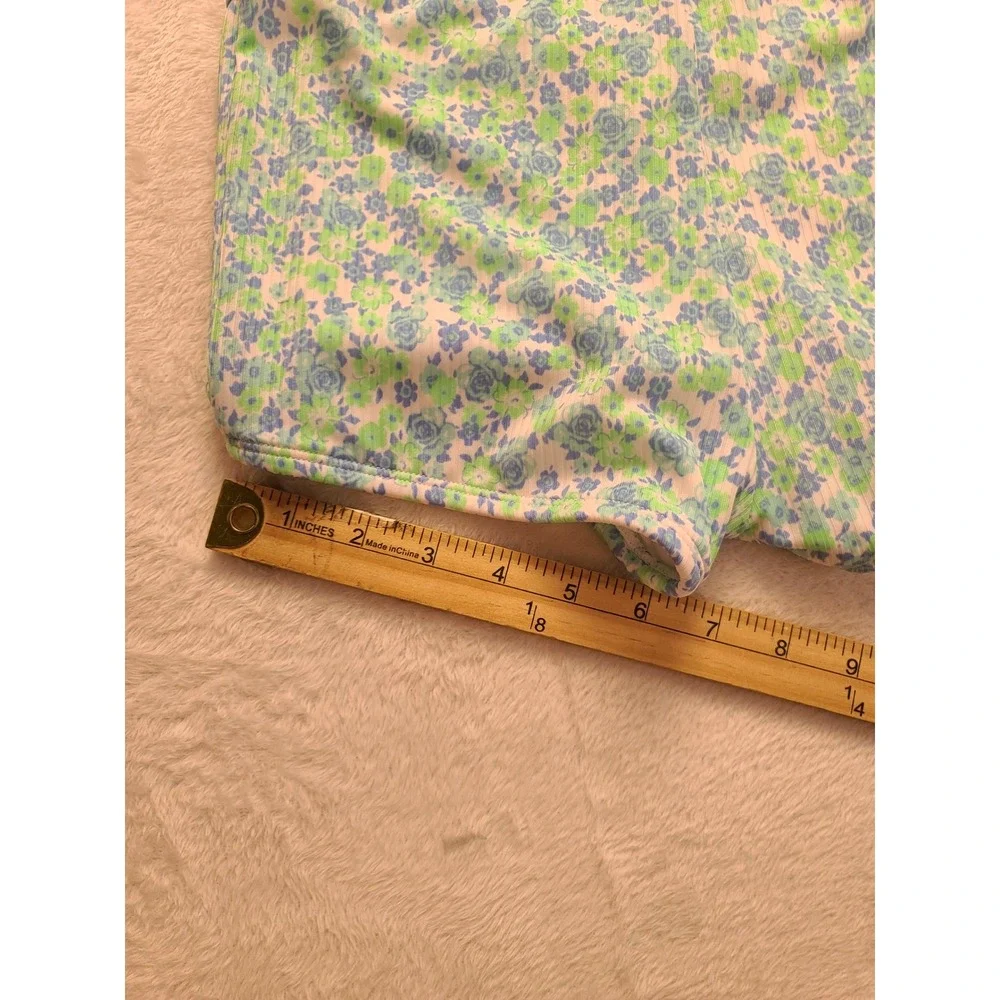 Art Class Girls Floral Swim Shorts Blue Green Ribbed Swimsuit Bottoms L 10/12